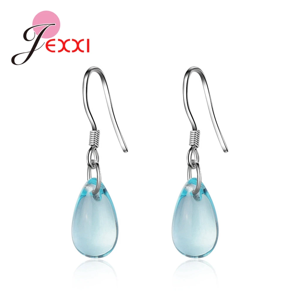 

JEXXI Genuine S90 Silver Drop Earrings with High Quality Clear Blue Waterdrop Crystals Fishhooks Women Dangle Jewelry
