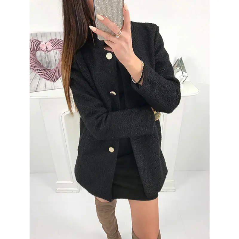 Women Winter Woolen Coat Autumn Casual Solid Color Long Sleeve Pocket Single-Breasted Suit Collar Pink Long Coat Abrigos Fashion (14)