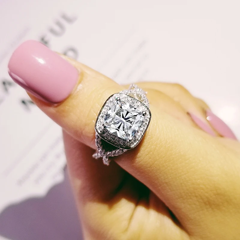 pevné 925 Sterling Silver vintage Twisted side polštář střih AAA zircon zásnubní prsten pro ženy šperky svatební prst R1910