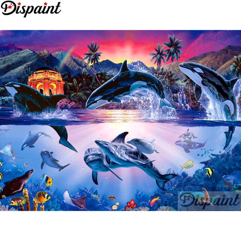 Dispaint Full Diamond &quotAnimal dolphin&quot DIY 5D Painting Cross Stitch Home Decor Picture Of Rhinestone Handmade A25841 | Дом и сад