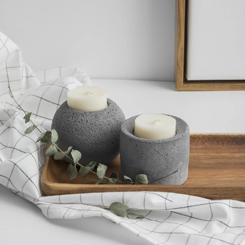 Circular concrete candlestick silicone mold cement geometric spherical