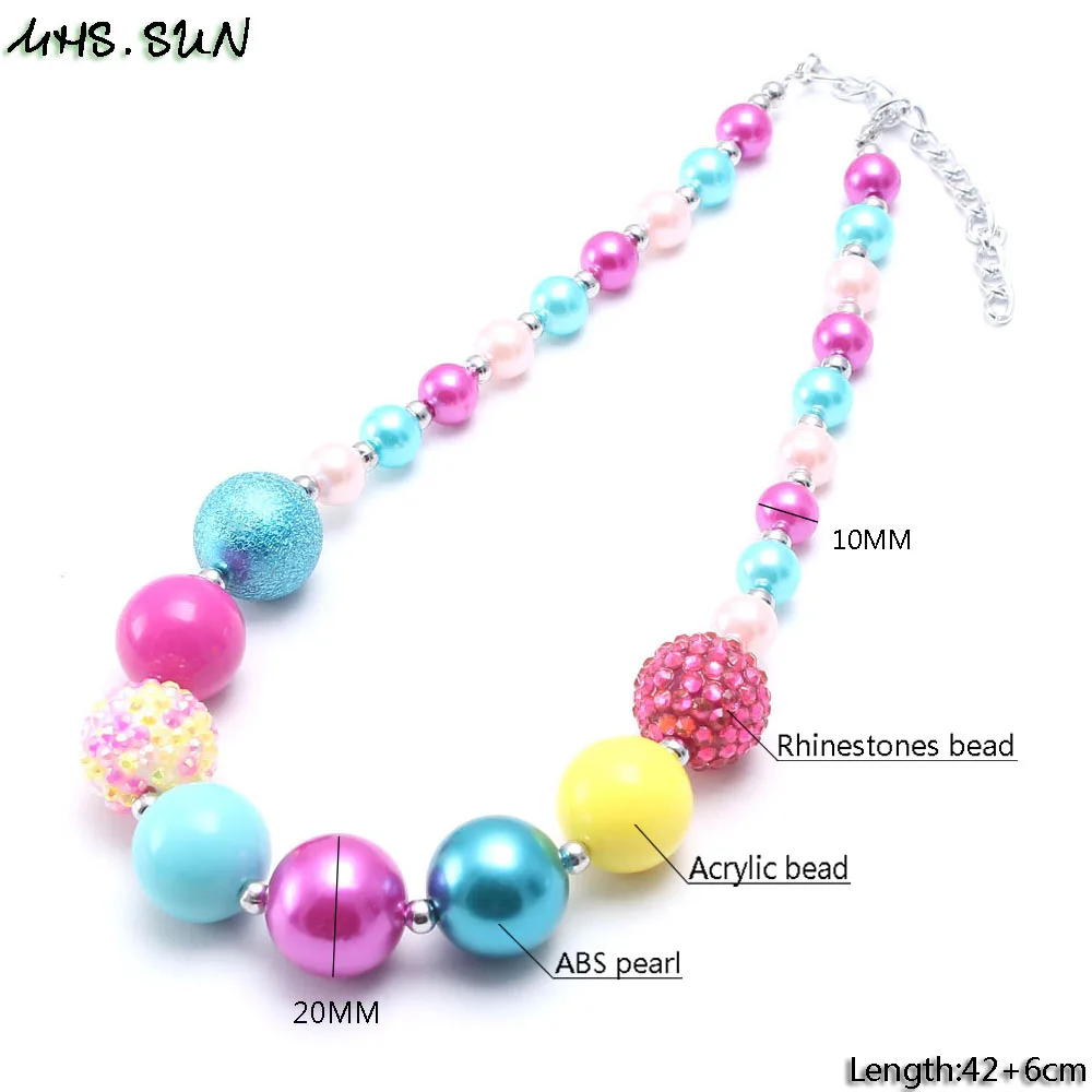 BN612-2 Fashion Spring Colorful Kids Girls Chunky Beads Necklace Baby Girls Bubblegum Beads Necklace Charm Chunky Jewelry Gift