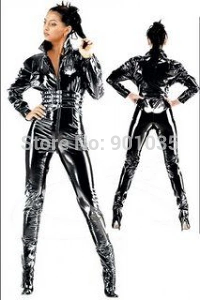 

FREE SHIPPING Ladies PVC Leather Dress Coat Catsuit Catwoman Bodysuit Catsuit