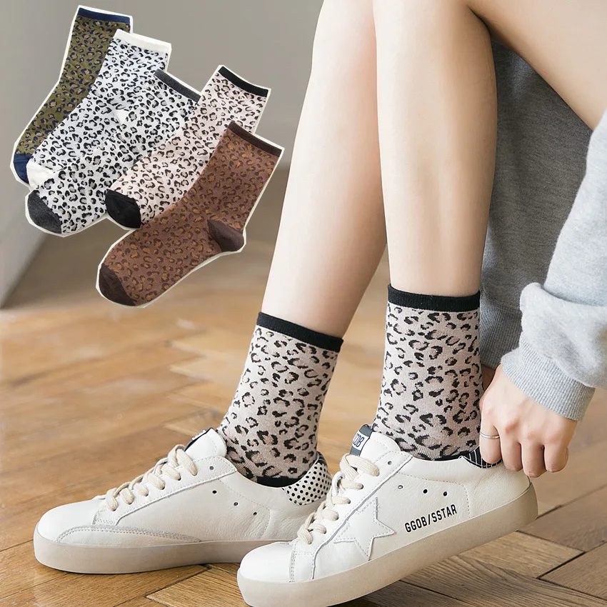 Новый хлопок оптовая продажа Модные леопардовые высокие сапоги-трубы женские носки личности ретро дамские дышащие ворс носки 10 пара/лот