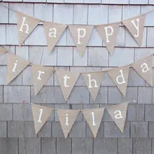 Пользовательские С Днем Рождения флаг Мешковина баннеры Baby Shower детская комната знак партии Божья коровка овсянки гирлянды наряд для фотосессий