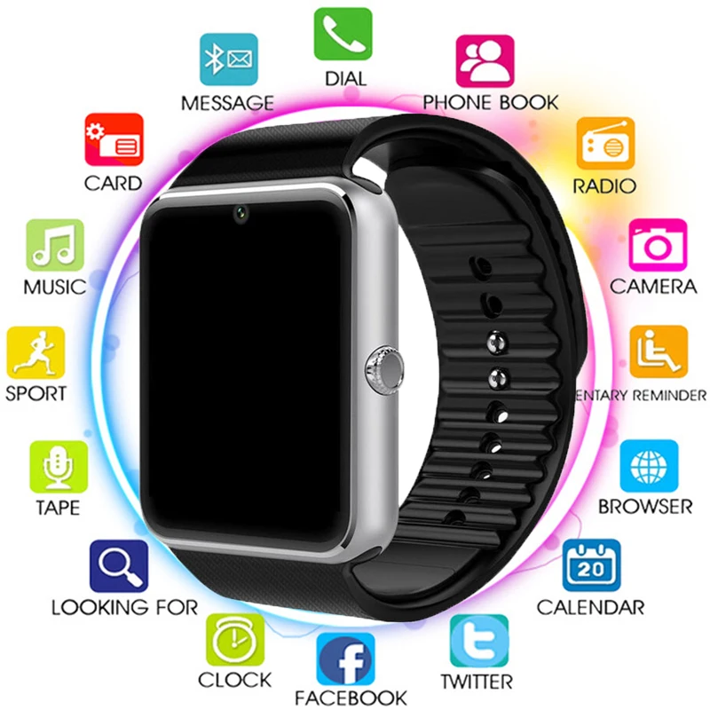 Bluetooth Смарт часы мужские GT08 с сенсорным экраном большой аккумулятор поддержка