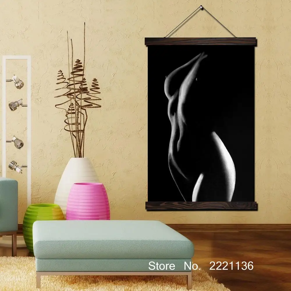 

Nude Girl Framed Scroll Painting HD Wall Art Hanging Canvas Painting HD Printed Pictures for Living Room Decor