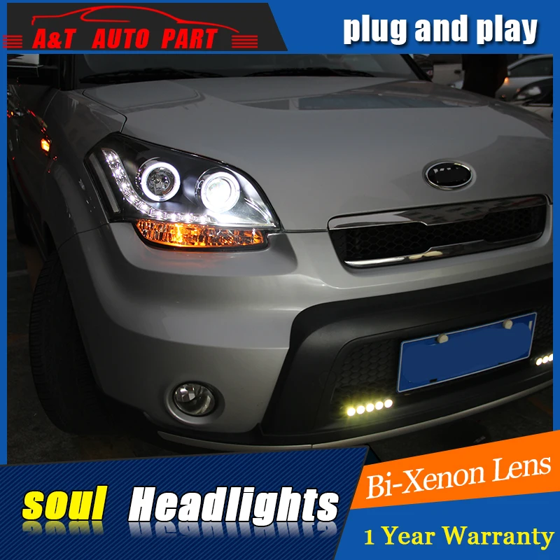 

new front light car Styling For Kia Soul headlights 2010-2012 For Kia Soul bi xenon lens h7 xenon led drl hid kit head lamps