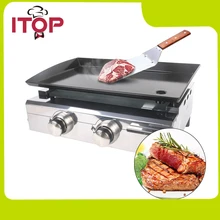 ITOP Outdoor Gas BBQ Plancha Grill 2 Burners Stainless Steel Body Cast Iron Cooking Area