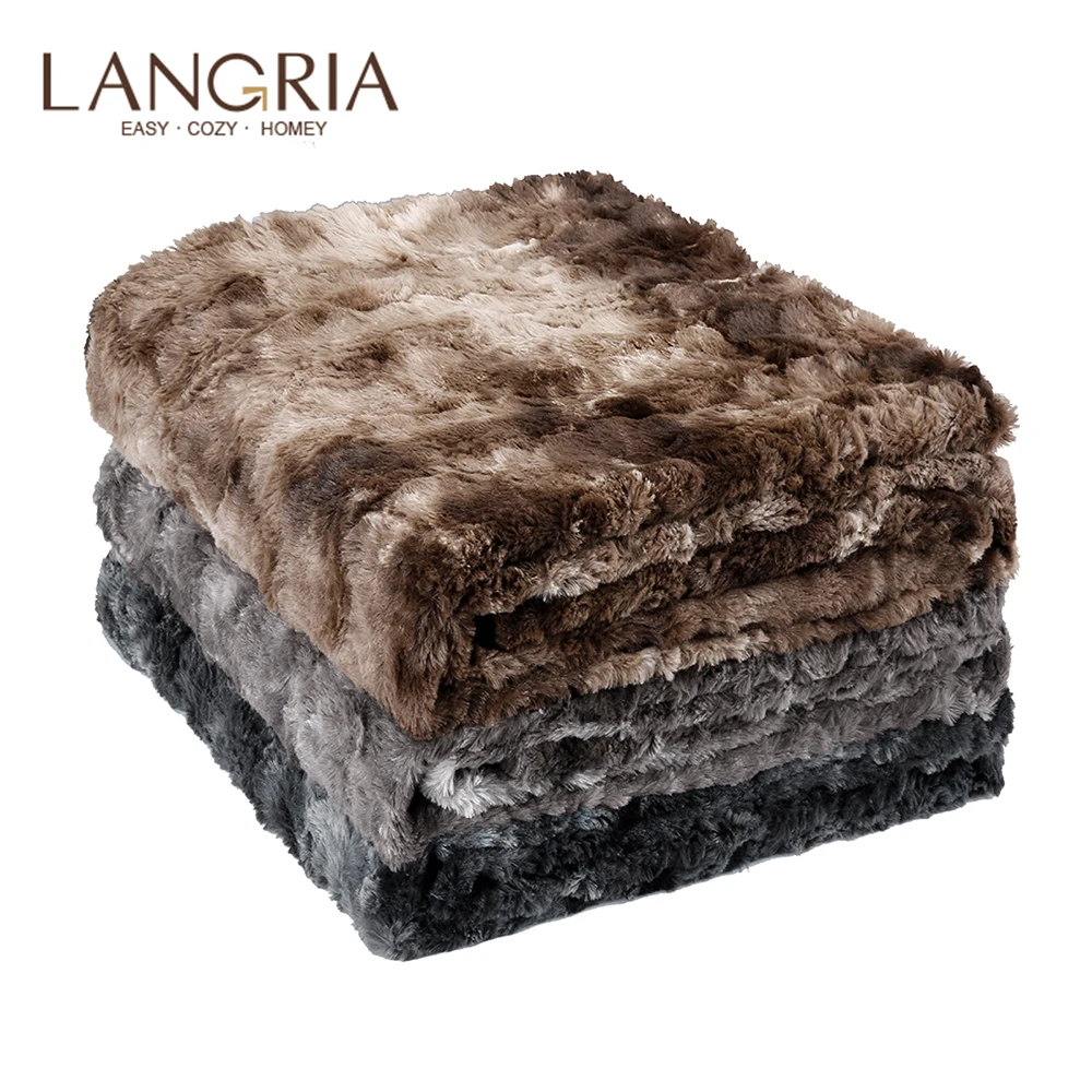  LANGRIA Faux Fur Fleece Blanket Throw Lightweight Portable Soft Blanket Machine Washable For Home C