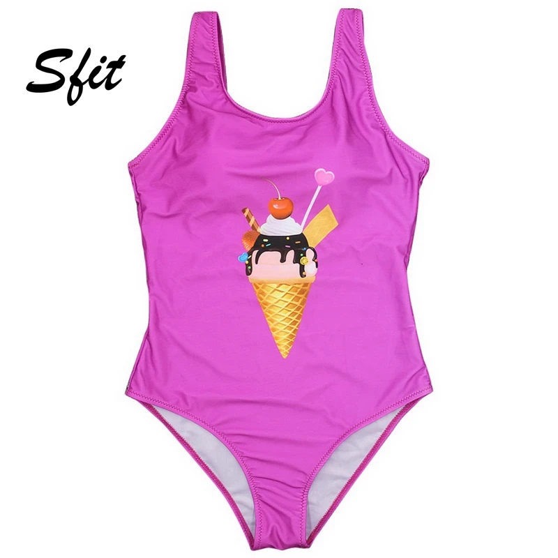 

Sfit 2019 Summer Women Push Up One Pieces Swimwear Ice Cream Printing Backless Beachwaer Solid Color Sexy Bodyuit Bathing Suit