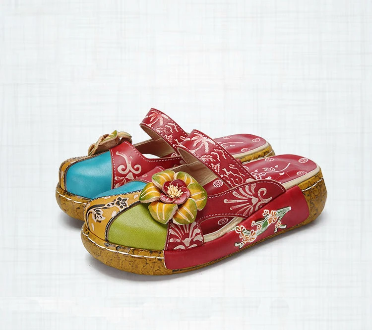 GKTINOO Flower Slippers Genuine Leather Shoes Handmade Slides Flip Flop On The Platform Clogs For Women Woman Slippers Plus Size