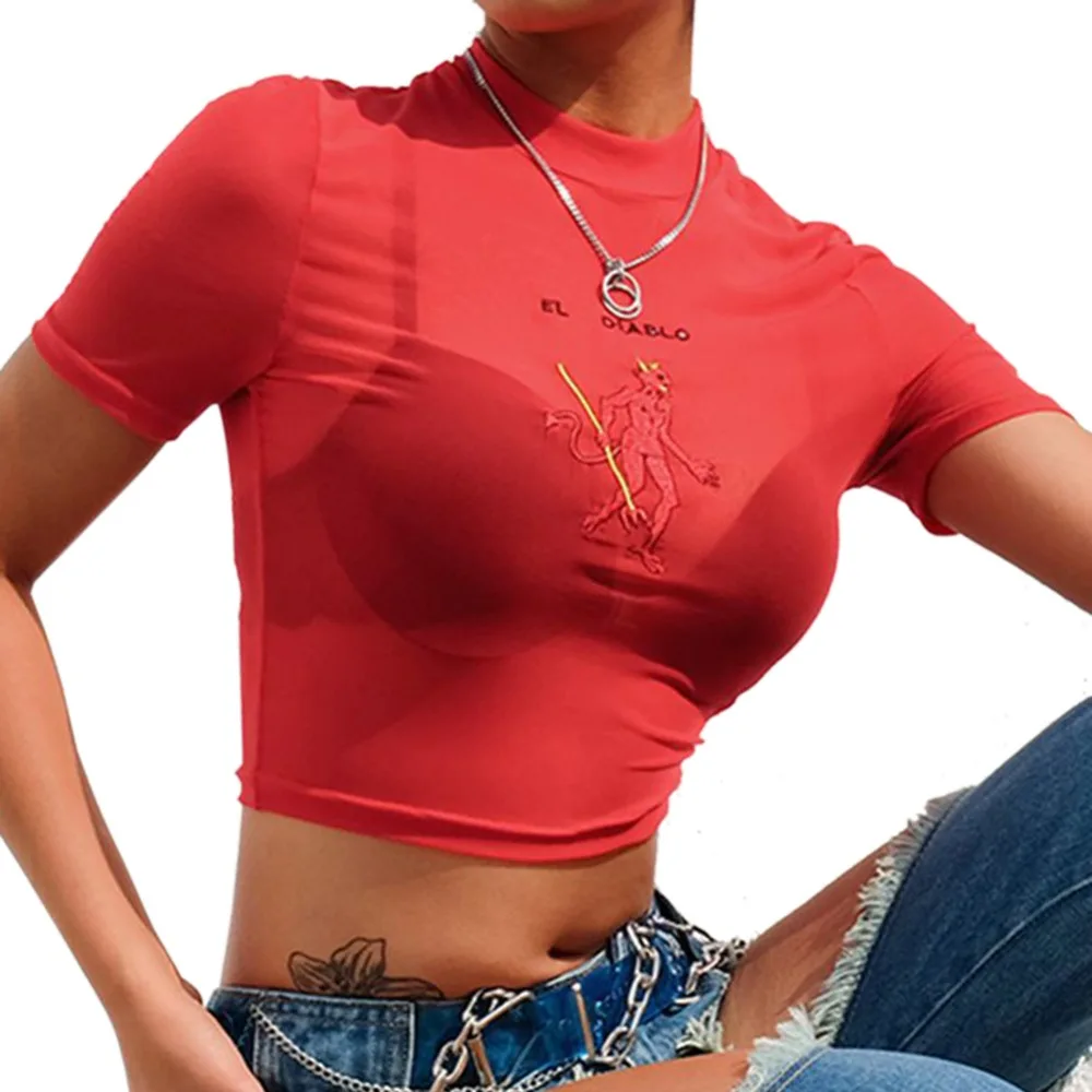 red mesh top short sleeve