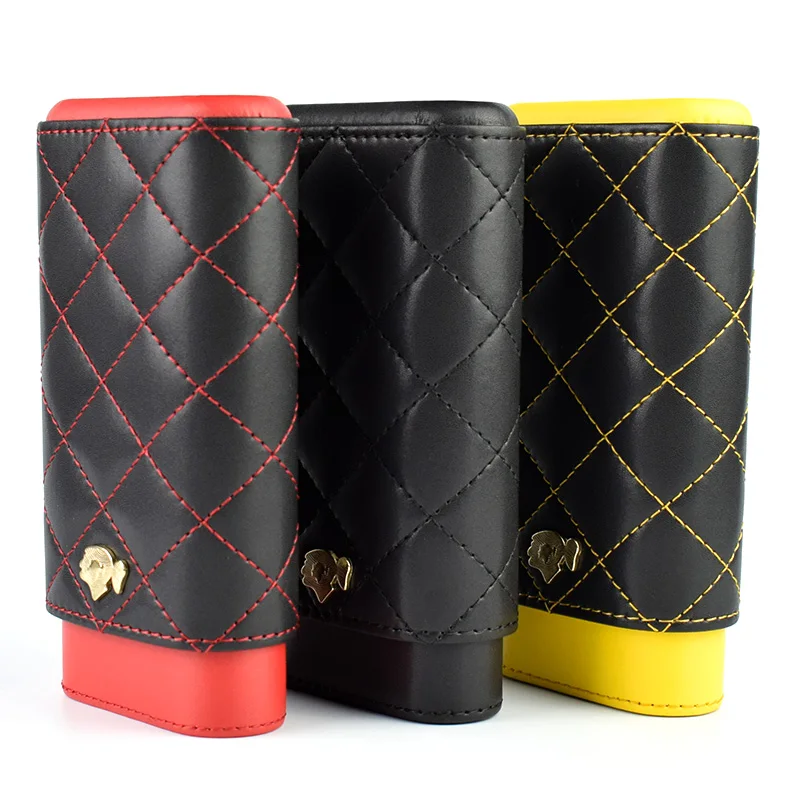 Хьюмидор для сигар Cohiba квадратная решетка модный портсигар 3 трубки Портативный кожаный портсигар Хьюмидор для сигар Cohiba квадратная решетка модный портсигар 3 трубки Портативный кожаный портсигар