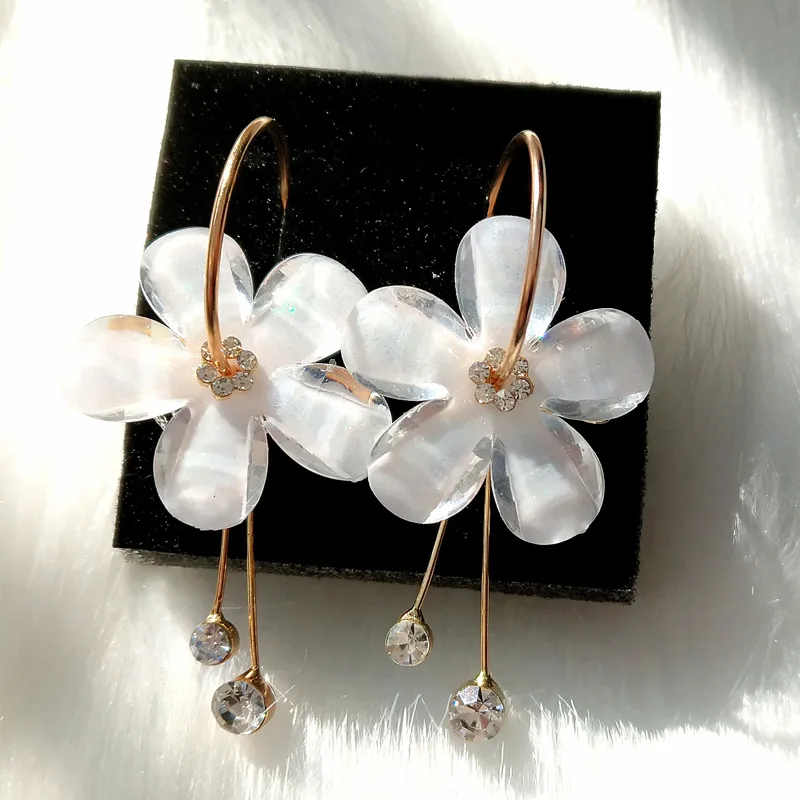 2018 New Korean 6 Petal Acrylic Zircon Tassel Earrings Brincos OorbellenTransparent Earrings Wholesale Women's Earrings