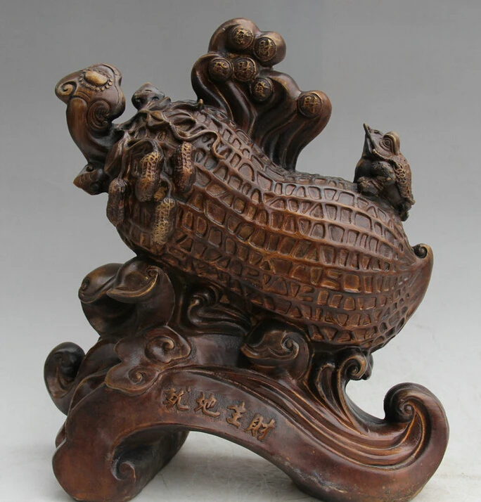 

song voge gem S1942 13 Chinese Bronze Ru Yi Golden Toad Wealth groundnut earthnut Peanut Statue