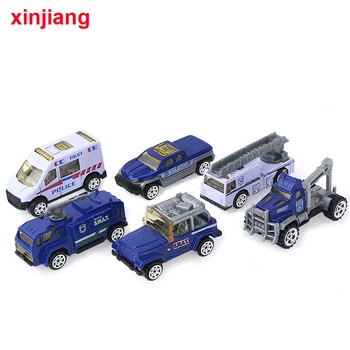 

6PCS 1:64 Scale Mini Fire Alloy Car Model Truck Model Vehicles Toys For Kids Fire Police Engine Car Model Toy Vehicles }
