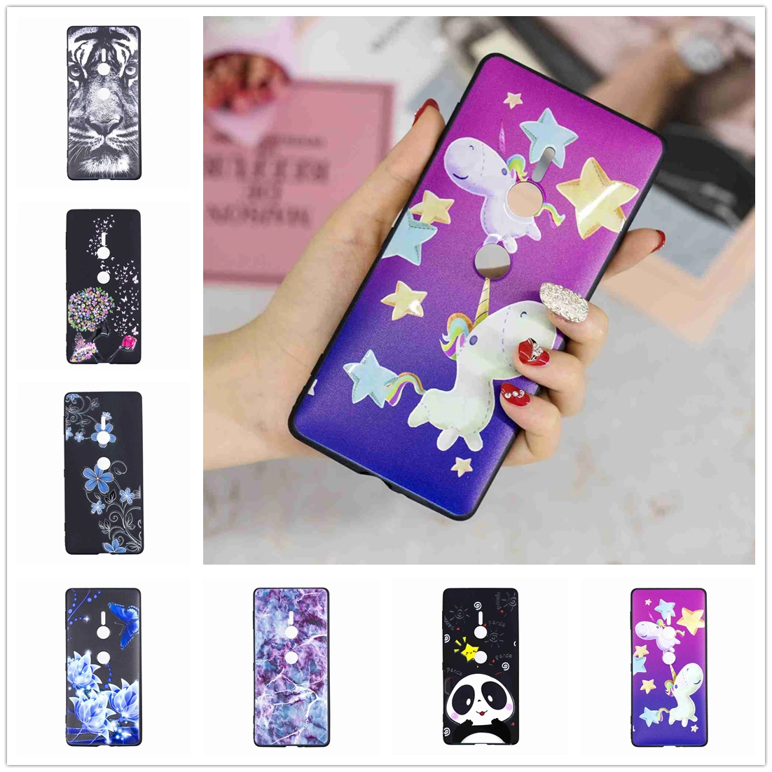

Coque on For Sony Xperia XA2 Ultra XZ2 Compact Phone Back Cover High Quality Soft TPU 3D Pattern for Sony L2 Emboss Case Unicorn