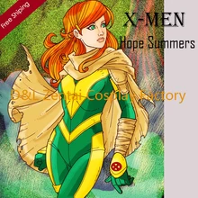 Free Shipping DHL X-Men Hope Summers Costume Yellow And Green Lycra Spandex Catsuit Superhero Cosplay Costume Without Cloak