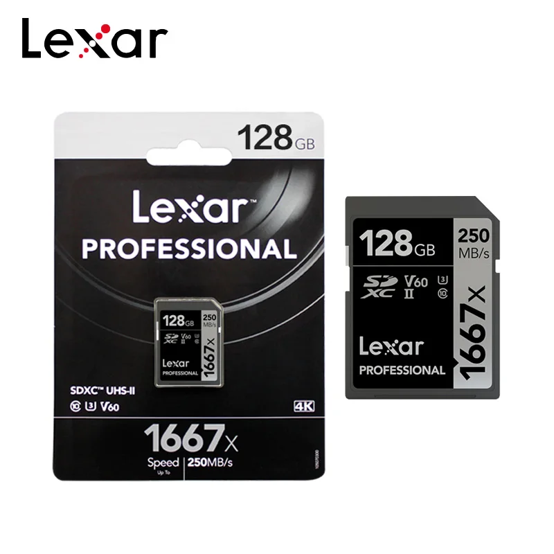 Lexar SD карты 1667x высокое Скорость 250 МБ/с. UHS-II Class 10 64 Гб 128 V60 U3 слот для карт памяти для 3D 4K HD видео Камера