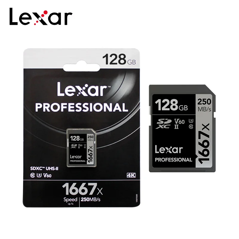 100% оригинальная SD карта Lexar 1667x с высокой скоростью 250 стандарта 10 64 ГБ 128 V60 U3