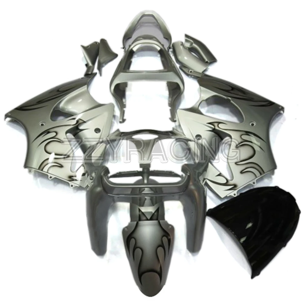 

Injection Fairings Kits for Kawasaki ZX6R 2000 - 2002 Year ZX-6R 2001 Complete Motorcycle Body Kit Silver with Black Flames New