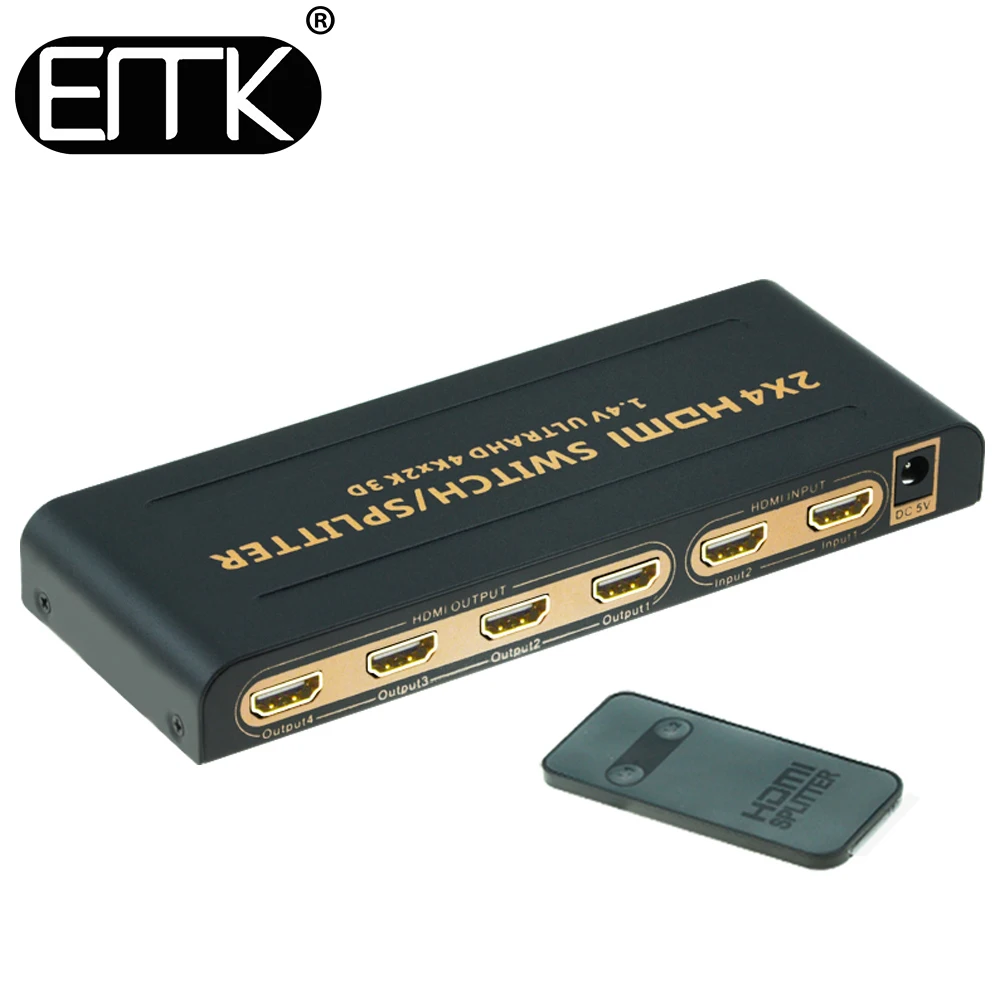 

EMK 4Kx2K 2 in 4 Out 2x4 HDMI Switcher Splitter 2 input 4 output HDMI Splitter with IR Remote Control DC5V Power