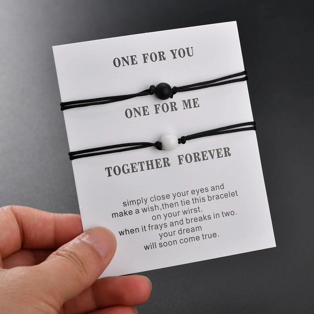 

Vintage Volcanic Stone Couples Bracelets Set Blessing Card for Lovers Women Men Best Friend Distance Bracelet 2019 Wish Jewelry