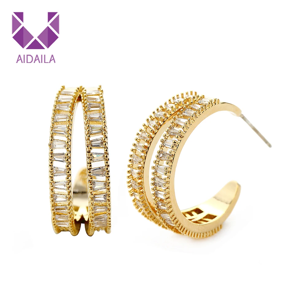 Women Hoop Earrings with Full AAA+ Cubic Zirconia Zircon Earirngs Fashion Jewelry Earring Bijoux Gift | Украшения и аксессуары