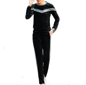 

Spring gold velvet tracksuit for women round neck tops+long pants 2 piece sets casual sporting clothes