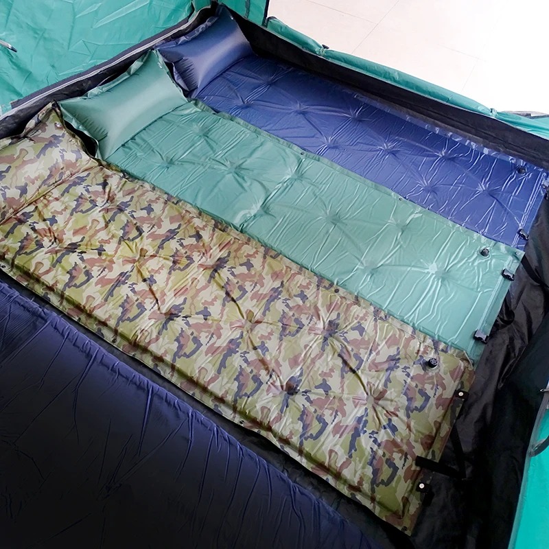 التلقائي للنفخ فراش في الهواء الطلق التخييم حصيرة مع وسادة هوائية السفر التخييم بطانية سادة في خيمة Airbeds الحصير سرير قابل للطي