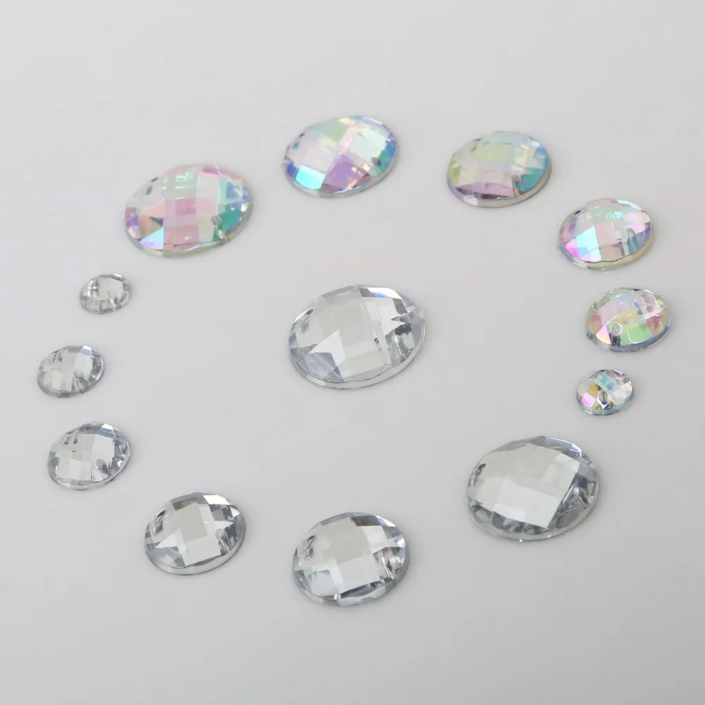Description Picture 4 of item8-20MM Shine Acrylic Round Rhinestone Flat-back White Clear Double Hole Garment Beads for Handmade Clothing Sewing Accessories