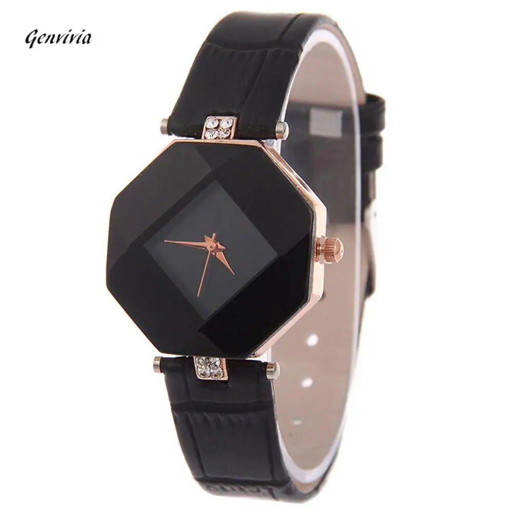 GENVIVIA Fashion Hexagon Watch Women Ladies Elegant Rhinestone