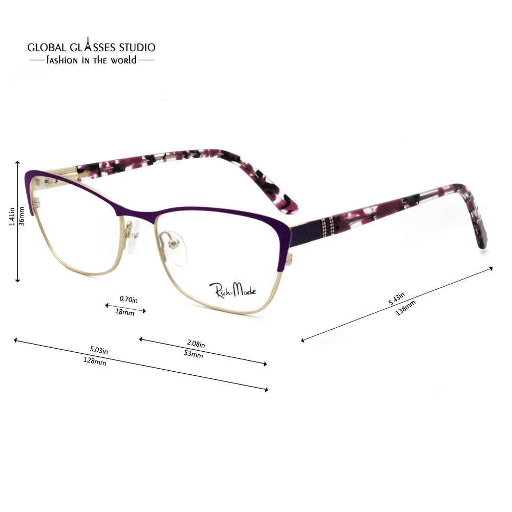Новые модные итальянские дизайнерские очки для женщин, черные, фиолетовые, золотые, из нержавеющей стали, с ацетатной оправой, G85