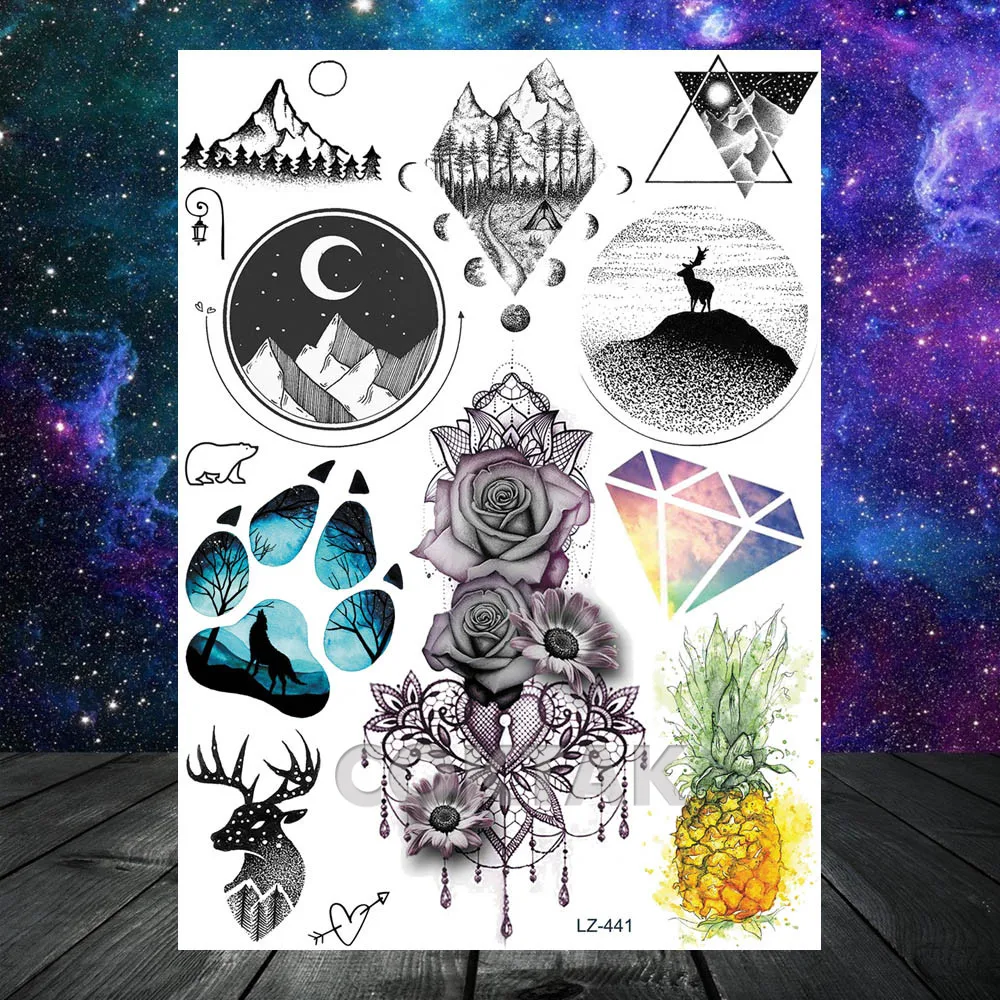 COKTAK, галактика, волк, Вселенная, Лев, тигр, тату, временное боди-арт тату для мужчин и женщин, переводная вода, поддельные треугольные тату-Стикеры - Цвет: CLZ441