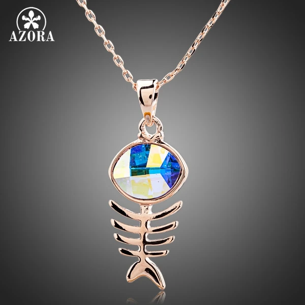 

AZORA Fish Bone Rose Gold Color Stellux Austrian Crystal Pendant Necklace TN0117