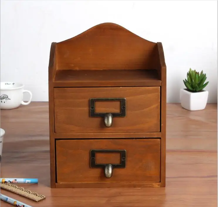 

2Drawer Stationery Case Home Cosmetic Storage box Wooden Storage Drawer Hanger storage organizer Office Make up Storage case