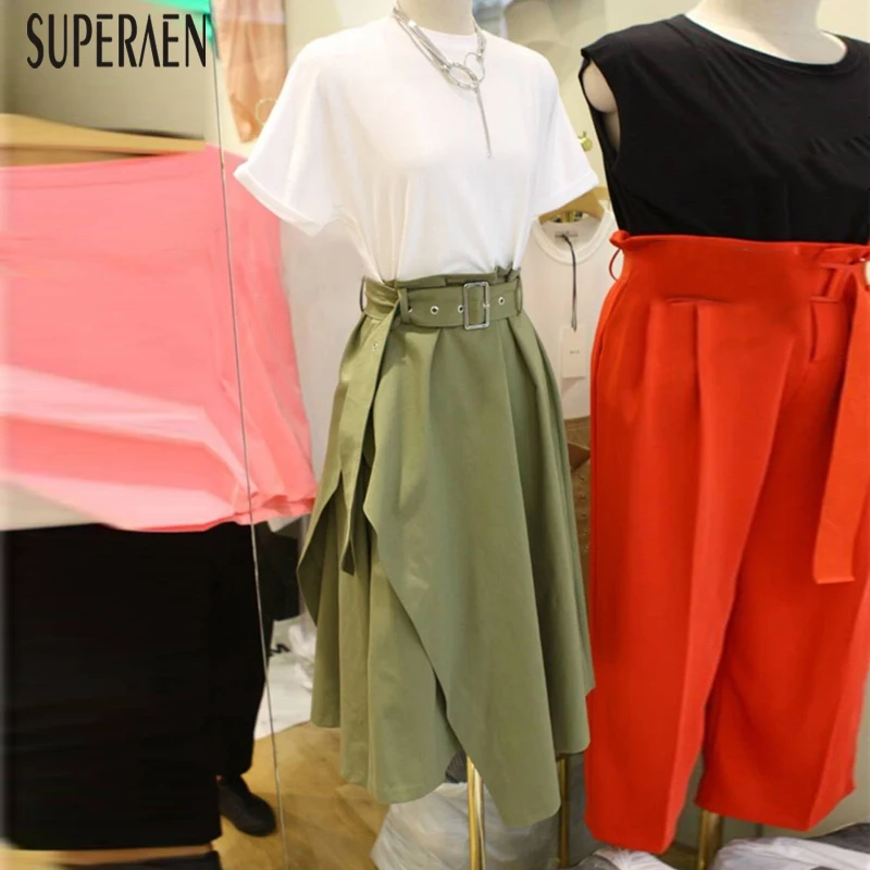 

SperAen 2019 Summer New Korean Style Women Dress Cotton Short Sleeve Casual Dress Female High Waist Fashion Casual Women Clothes