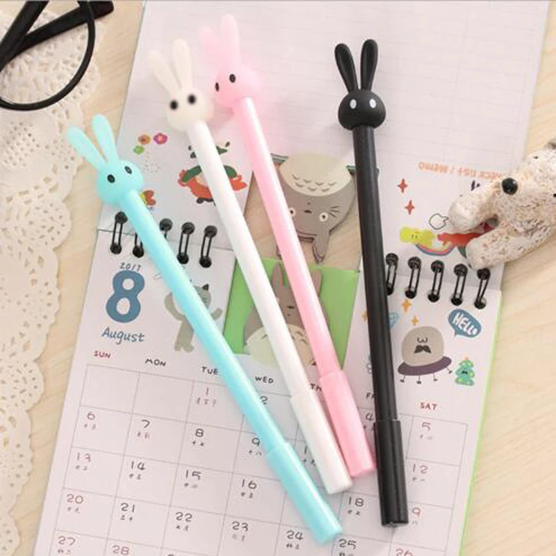 0.5mm Cute Kawaii Plastic Gel Pen Cartoon Rabbit Pen Lovely Neutral Pens For Writing Kids Gift Korean Stationery School Supplies lovely cherry blossom girls pink gel pen set 0 5mm ballpoint black color ink for writing office school supplies