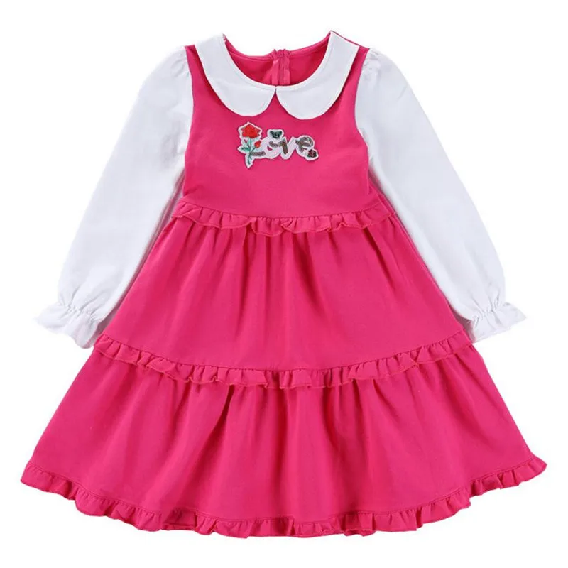 

DFXD Teen Girls Dress Children Clothes 2018 Autumn New Arrival Cotton Peter Pan Collar Long Sleeve Ruffle Spliced Princess Dress