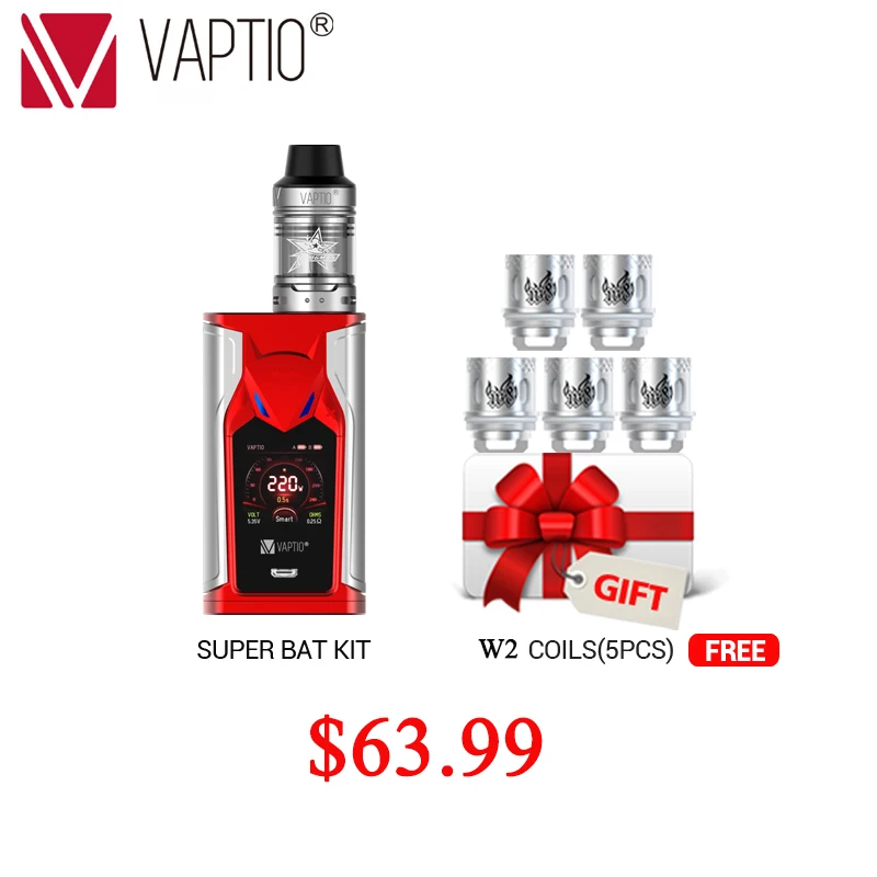 GIFT VAPTIO SUPER BAT 220W Vape kit electronic cigarette 220W Box MOD 0.1ohm to 5.0ohm coils head 2.0ml tank 510 thread Vape Mod