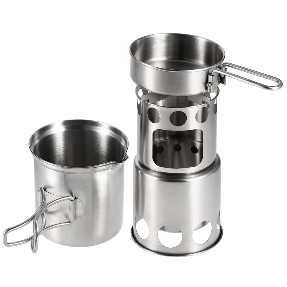 

Portable Outdoor Camping Wood Stove Pot Set Stainless Steel Firewood Heating Stove Furnace Lightweight Hiking Travel Stove Pot