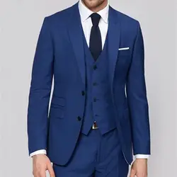 Высокое качество двух кнопок синий смокинг для жениха Пик нагрудные Groomsmen Мужские свадебные костюмы для выпускного (куртка + брюки + жилет +