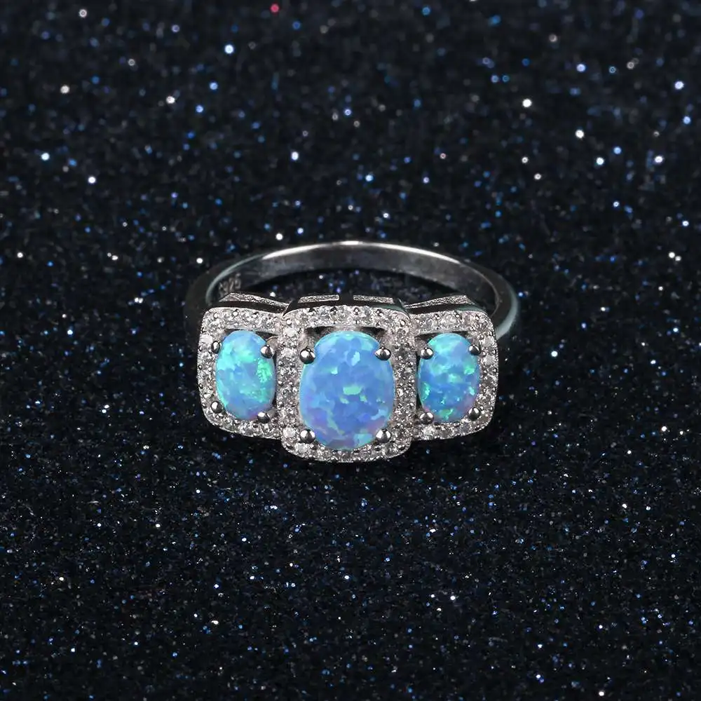 Роскошные женские кольца с фианитом и овальным голубым опалом, настоящее чистое 925 пробы Серебряное кольцо, идеи подарка для мамы(Lam Hub Fong
