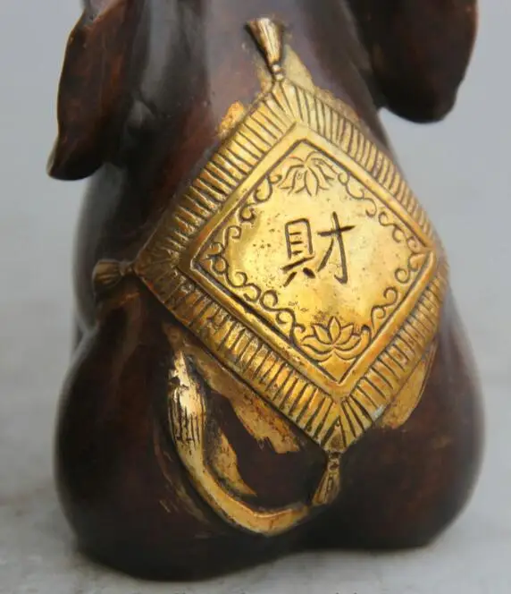 

S1629 9" Chinese Bronze Gild Folk Fu Wealth Auspicious elephant Statue sculpture Pair