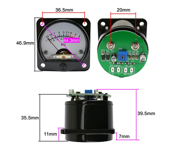 led frente placa motorista traseiro 45mm ponteiro