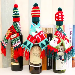 Misaya 1 компл. шарф и шляпа вязаный красный украшение для винной бутылки новый шарф медведь кисточкой Санта Клаус шляпа для Рождество