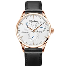 Agelocer Mens Army Retro Watch Mechanical Power Reserve 42 Hours Gold 316L Steel Multi-function Watch Auto Date 5ATM Waterproof