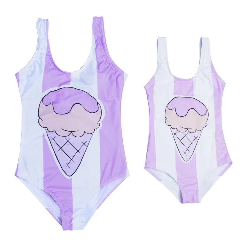 

Mommy and Me Family Matching Swimsuits for Mon and Daughter One Piece Ice Cream Print Bathing Suits Women Girls Beach Swimwear