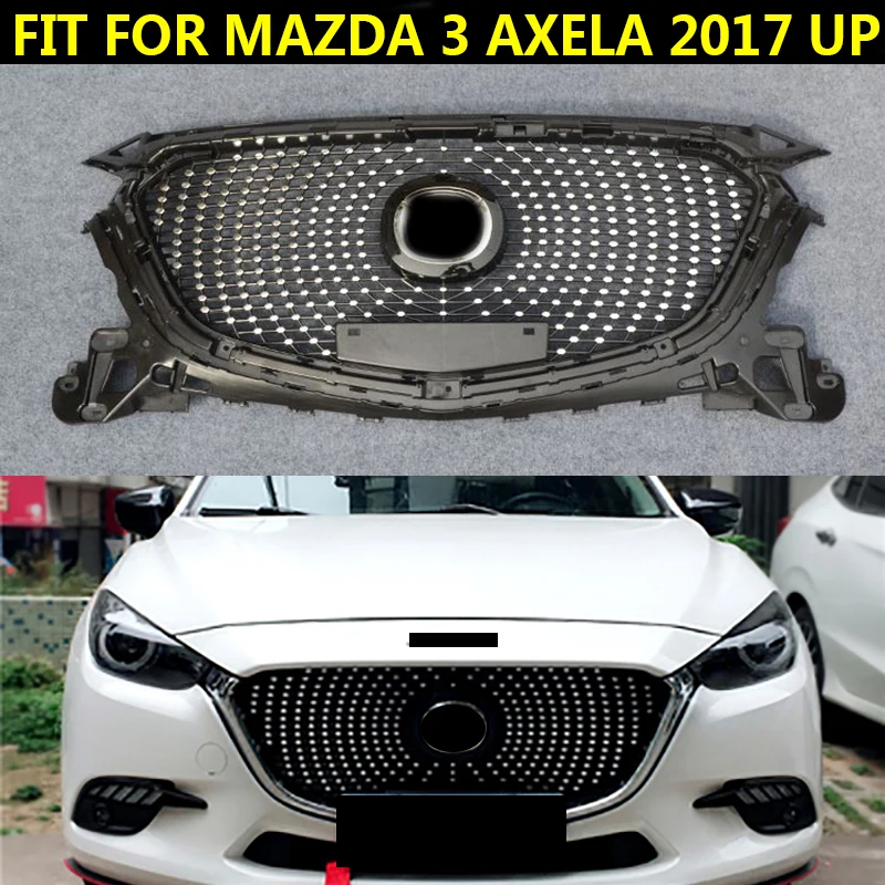 

FIT FOR MAZDA 3 AXELA 2017 2018 MODIFIED DIAMOND FRONT RACING GRILLE GRILLS ABS BUMPER MESH MASK TRIMS COVER GRILL CAR STYLING